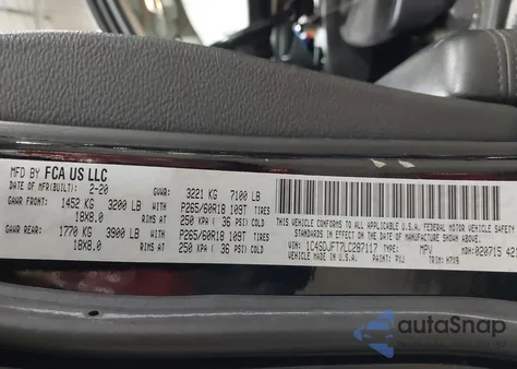 2020 Dodge Durango Pursuit Awd z USA, uszkodzony, nr VIN 1C4SDJFT7LC287117